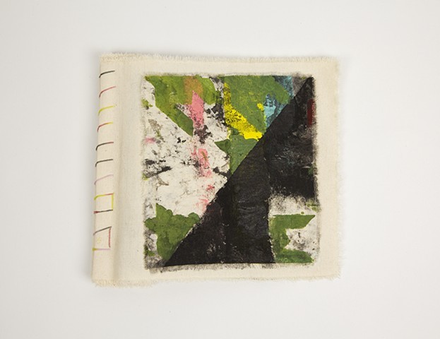 'Small Book Vol 3'

Ink, acrylic, house paint, painted thread, and colored transparencies on canvas
10 x 10 x 3 inches