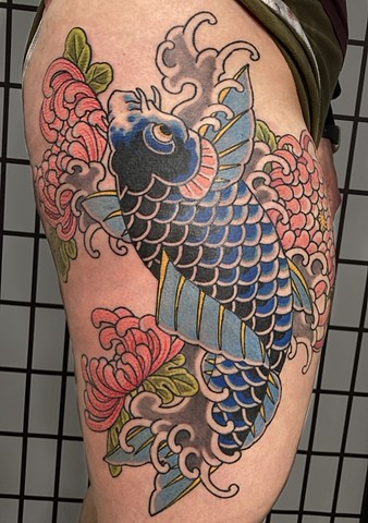 Koi and chrysanthemums 