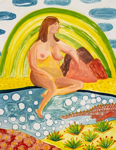 Woman and Alligator Passing 