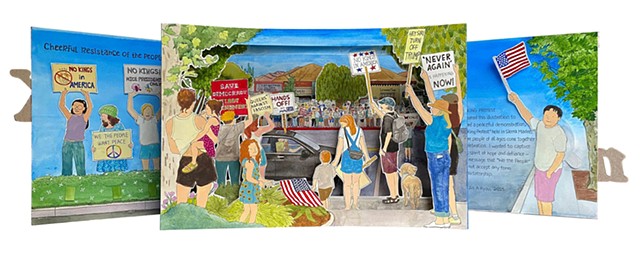 Interior pages with interactive pop-ups (move the signs and flag) and tunnel text block