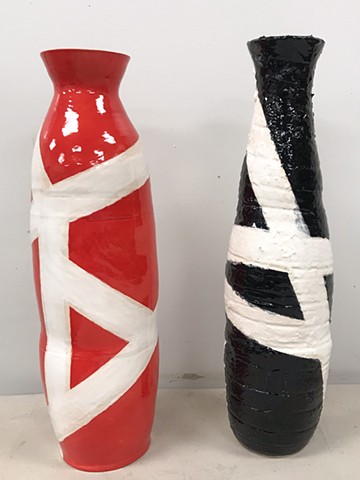 Two 3 Feet Wheel Thrown Vases 