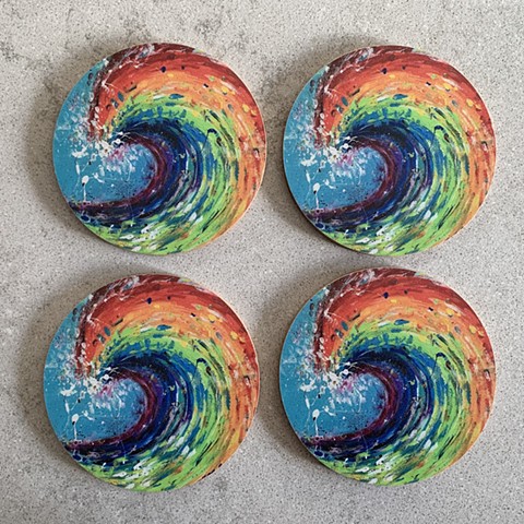 Set of 4 Rainbow Wave coasters - Round