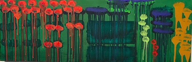 "WATERLILIES'Acrylic on Canvas (15"x30")