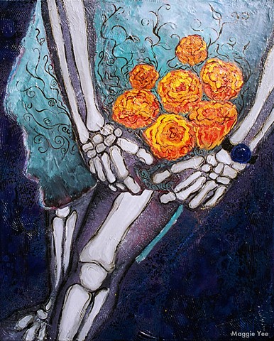 Dia de los Muertos, marigolds, bones, skeleton, MaggieYee