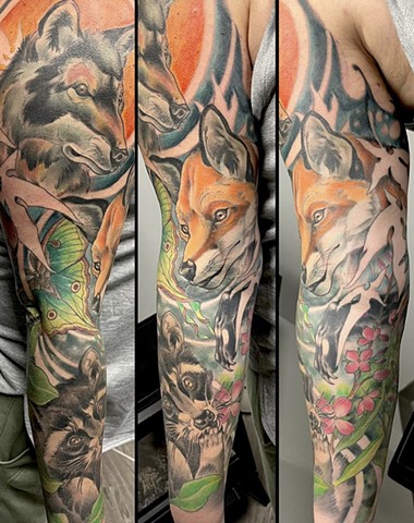 Woodland Critters Sleeve Wolf, Fox, Raccoon & Luna Moth 