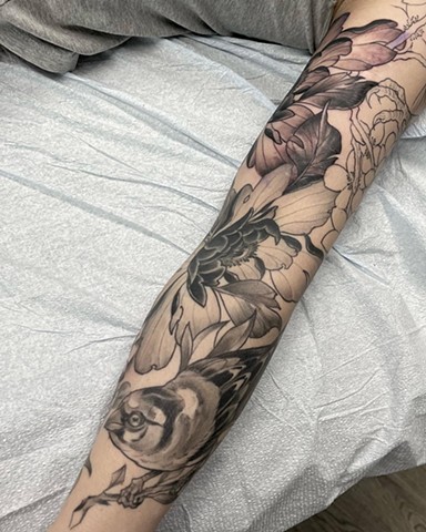 Scar Coverage Finch and Peonies (work in progress)