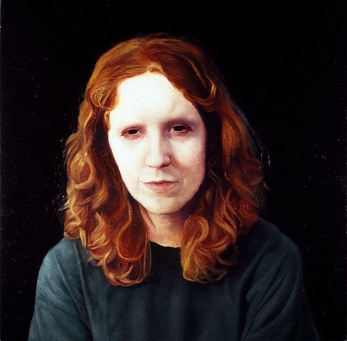 oil painting representational realistic portrait self-portrait dark evocative female women hext redhead red hair waiting flemish northern renaissance