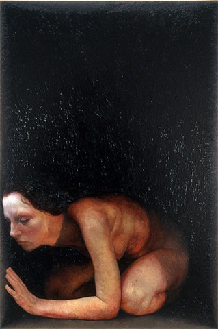 oil painting representational realistic portrait self-portrait dark ambiguous evocative nude female women hext