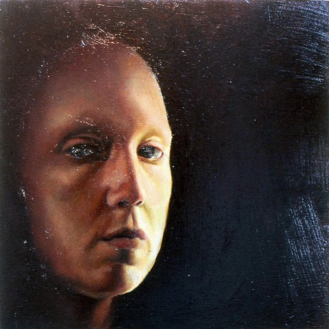 oil painting representational realistic portrait self-portrait dark ambiguous evocative nude female women hext bald heads
