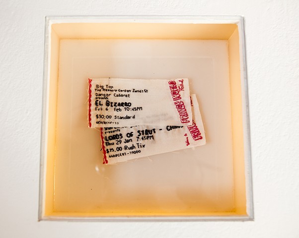 Discarded Tickets recreated through embroidery