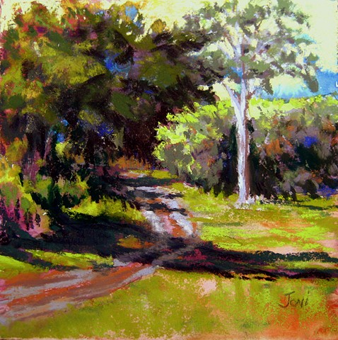 pastel landscape, path in th woods