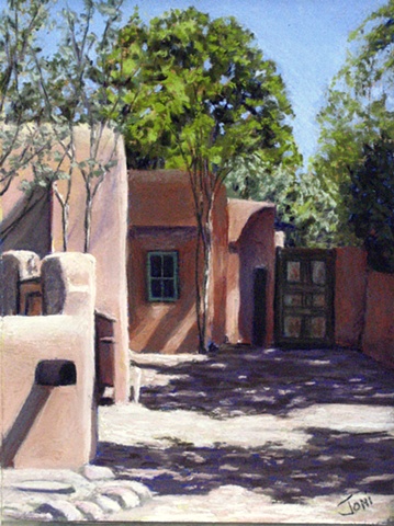 pastel painting, santa fe, adobe, southwest landscape