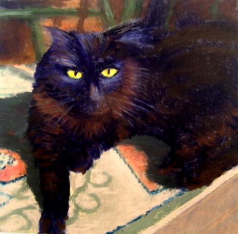domestic longhair cat, cat pastel painting, cat painting