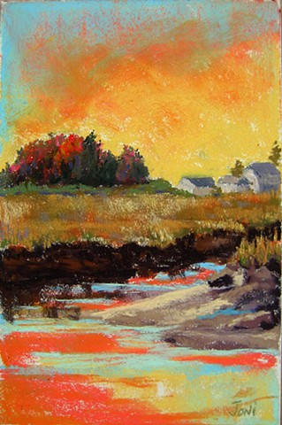 pastel landscape, scorton creek, yellow sky