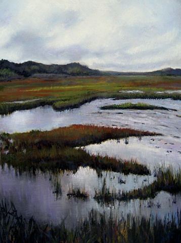 pastel painting of scorton marsh in early fall