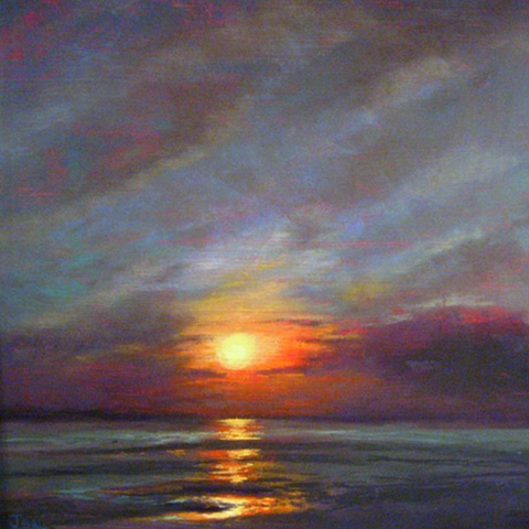 pastel landscape, sunset, duxbury beach, ocean reflection