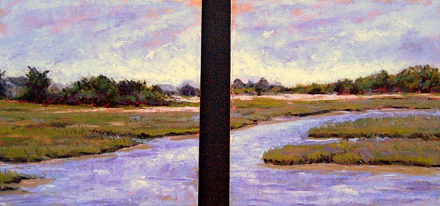 pastel landscape, scorton creek, incoming tide