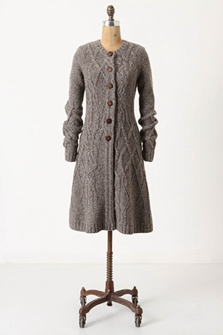 Coiled cable-knit sweater coat for Anthropologie 