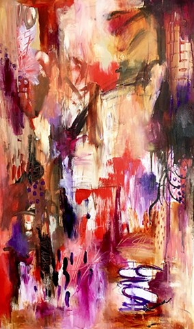 abstract, acrylic, intuitive art, contemporary art, modern art, red, purple