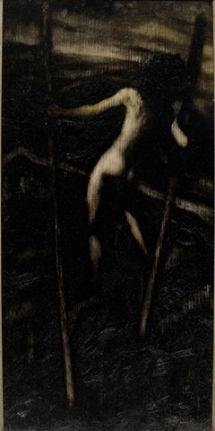 Oil on Panel, male figure Triptych left panel