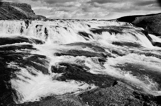 black and white, photo, rapids, Iceland
