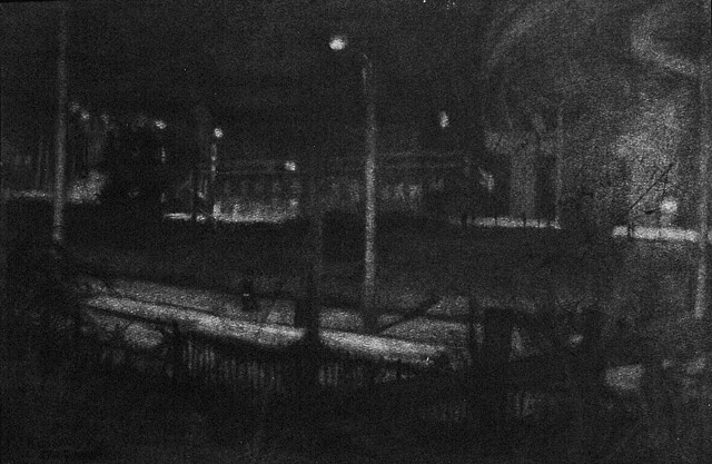 Charcoal drawing nightscape of road