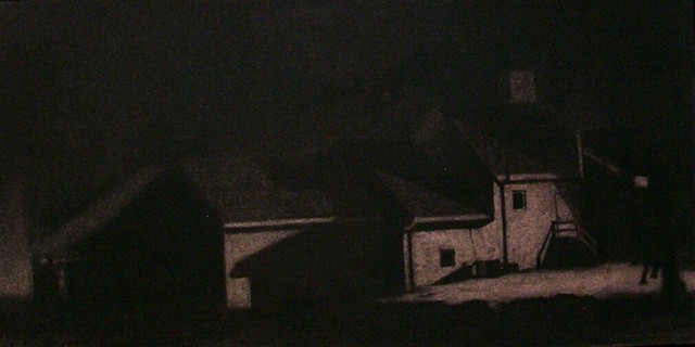 Charcoal drawing of Nightscape on tinted paper