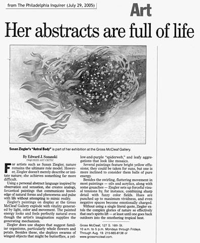 "Her Abstracts Are Full of Life"  by Edward Sozanski, The Philadelphia Inquirer