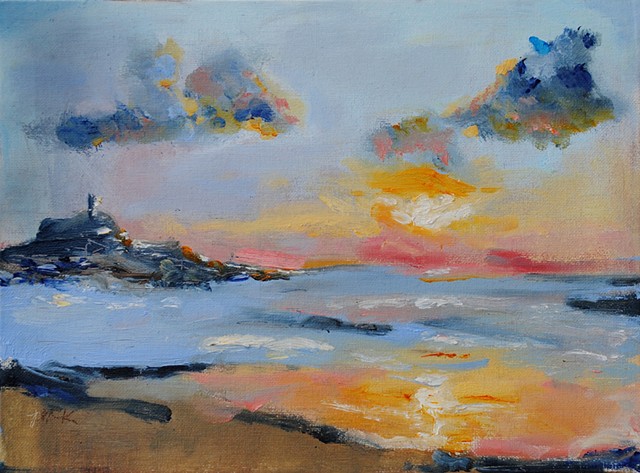 oil painting of the sunset beyond the old Jaffa harbor