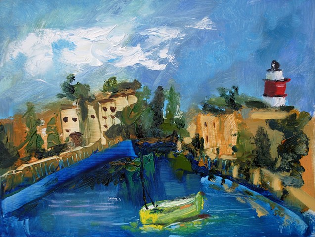 Oil painting of the harbor at Jaffa port