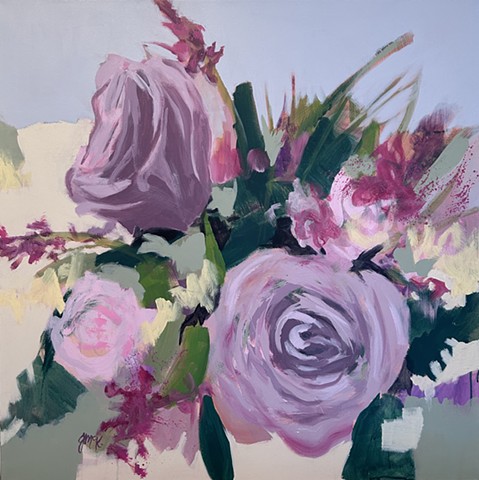 expressive painting of a flower bouquet with large rose