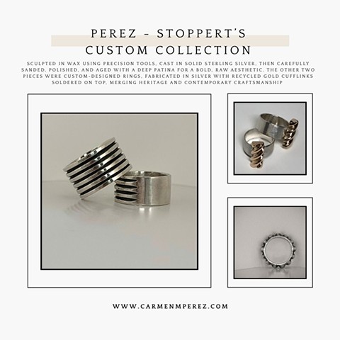 Cast sculpted silver and gold rings