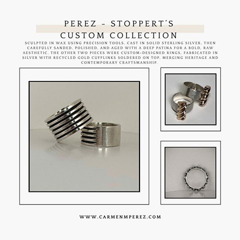 Cast sculpted silver and gold rings