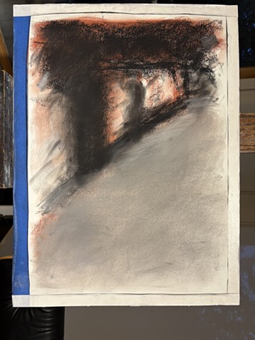 250727 July 27, 2025 conte 18x24â€� I remember walking by stores at night