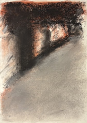 250727 July 27, 2025 conte 18x24â€� I remember walking by stores at night