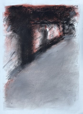 250727 July 27, 2025 conte 18x24â€� I remember walking by stores at night