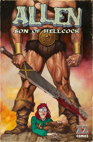 Painting for cover design of "Allen, Son of Hellcock" by Will Tracy, Gabe Koplowitz. Illustrations by Miguel Porto