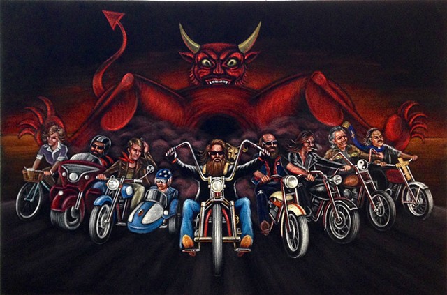 Biker Gang velvet painting for decor of "Biker Bar" 

