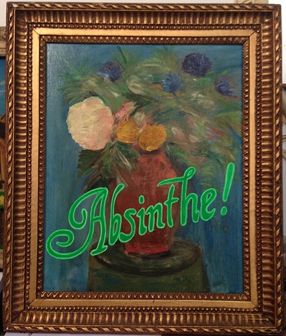 Altered thrift store painting for Absinthe