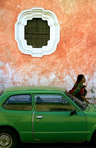 Guatemalan Woman w/Green Car
