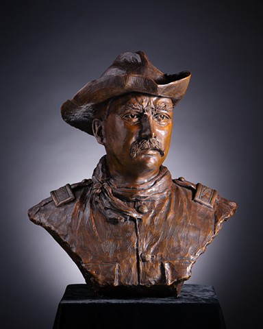 memorial bronze figure sculpture, Theodore Roosevelt bronze by Lynn Liverton