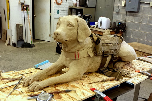 Military Working Dog Sculpture, bronze, life-size figurative bronze