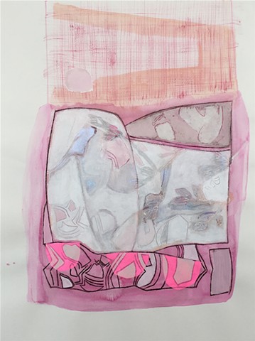 Art Basel Miami, abstract water color, acrylic, charcoal and mixed media pink on paper