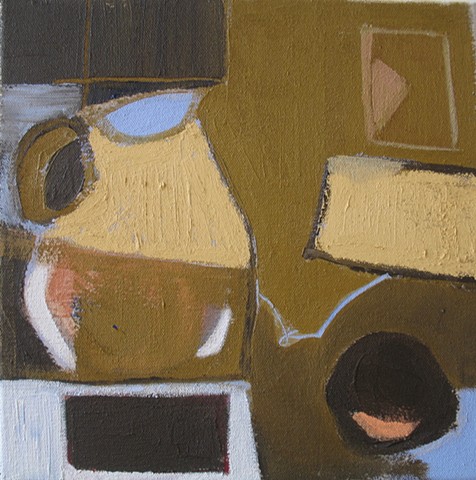 abstract, acrylic and oil stick brown land ight blue painting on canvas