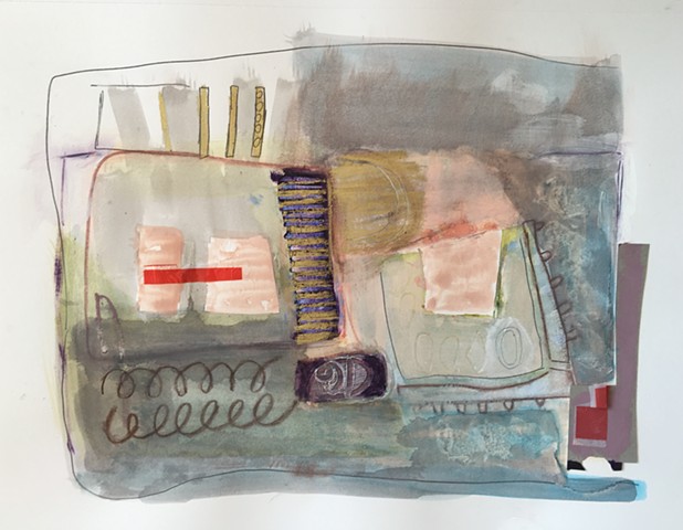 abstract water color, oil pastel, graphite and mixed media painting on paper