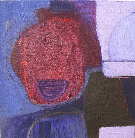 abstract purple and red acrylic and oil stick painting on canvas