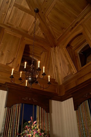 detail of the new wood paneled ceiling