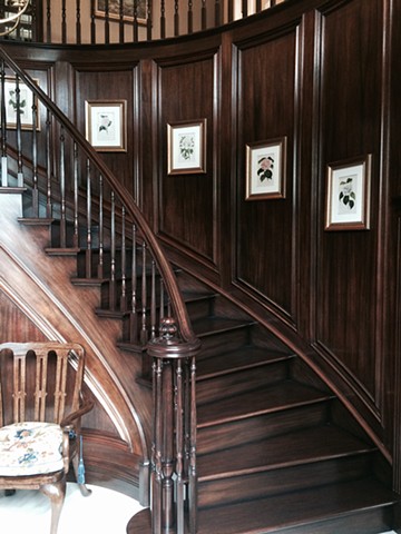 new mahogany paneled stair way