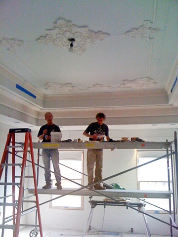 master bedroom, applying the plaster details to the ceiling