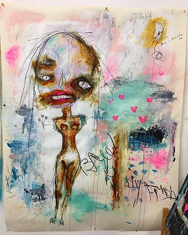 crude things, lana guerra, art brut, abstract self portrait painting, outsider art